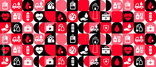 blood Geometric shape pattern background, banner, card or poster design template is observed every year, to raise awareness about the mission. Vector illustration.