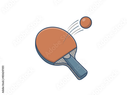 Pixel Art Table Tennis Paddle and Ball in Motion with Motion Lines Against Black Background