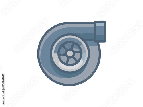 Pixel Art Turbocharger Compressor Wheel With Scroll Housing In Gray Blue Tones On A Black Background