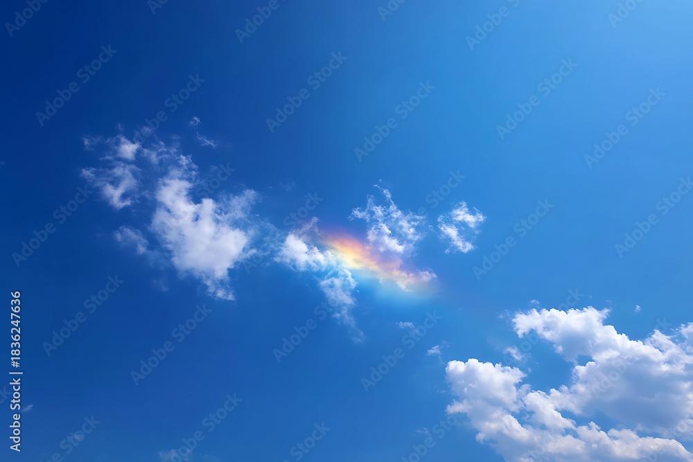 Fototapeta premium Iridescent cloud showing vivid rainbow colors in blue sky