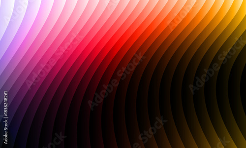 Neon ripple glass gradient in magenta, violet, ember orange on deep midnight. Sharp ribbed distortion, cinematic glow; futuristic texture background, vector illustration