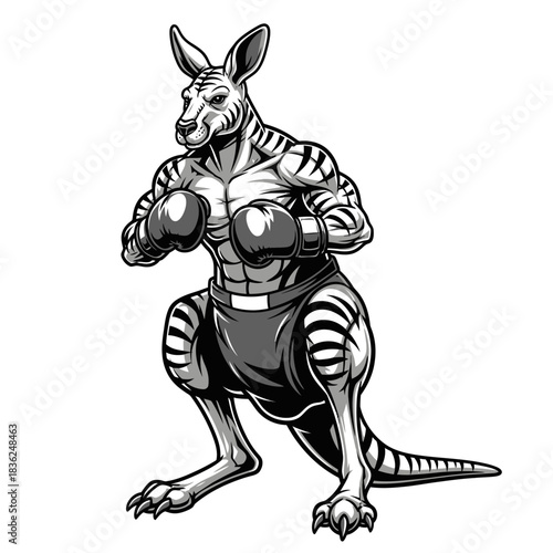 Muscular Kangaroo Boxer Ready to Fight in Boxing Gloves.
