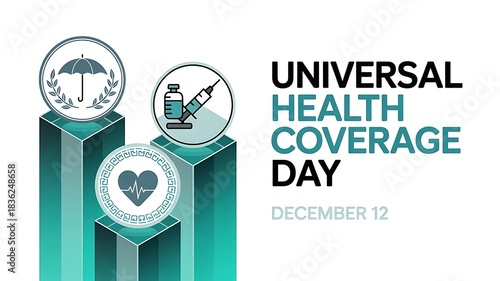 Universal health coverage day with healthcare icons and text
