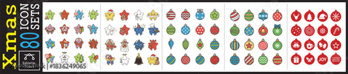 Delightful Christmas icons set showcasing cute cartoon stars and festive ornaments for holiday designs, adding a touch of warmth and joy to creative projects