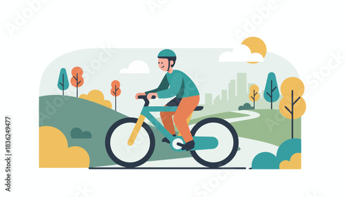 Cyclist Riding Bicycle in Scenic Park.