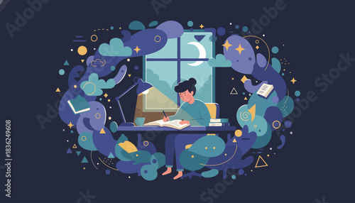 Person Working on Laptop at Desk in Creative Environment.