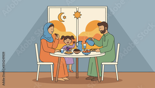 Family Dining Together At Home During Meal Time.