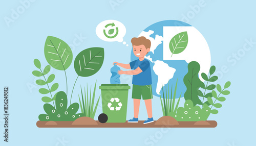 Young person recycling waste into a green future.