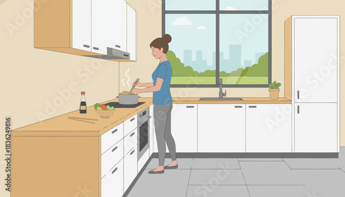 Person Cooking at Kitchen Counter in Home.