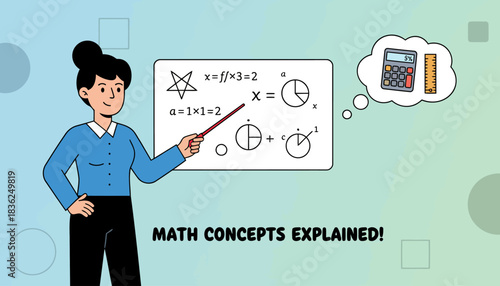 Educator Explains Math Concepts On Board.