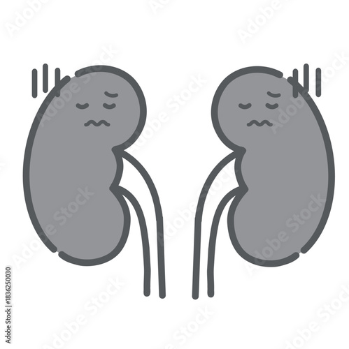 不調で困った様子の腎臓のキャラクターイラスト（病気・腎不全）