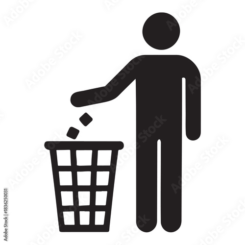 Trash Bin Icon with Person Throwing Waste vector silhouette