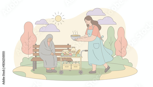 Woman Grilling Barbecue Outdoors For Friends At Park.