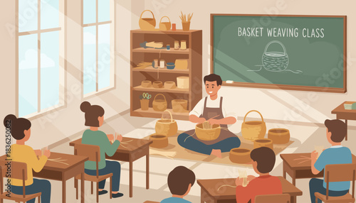 Safety Training Classroom With Instructor Teaching Students.