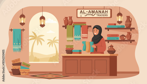 Shopkeeper Behind Counter In Traditional Store.