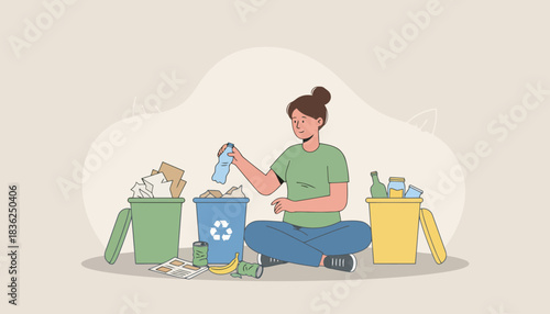 Person Sorting Recyclable Waste Into Bins.
