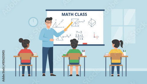 Math Class Instructor Demonstrating Equations to Students.