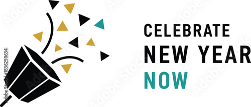 Celebrate new year now festive confetti popper blast with geometric triangles modern design for festive greetings celebrations