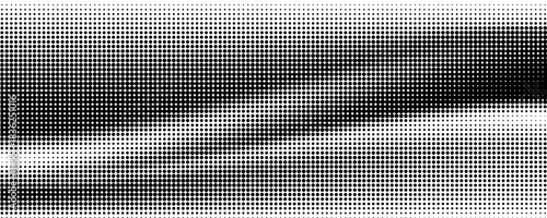 Gradient grain wave texture. Black stippled curved line background. Grunge noise dotted wallpaper for banner, poster, brochure. Undulate sand backdrop with speckles, particles, granules. Vector