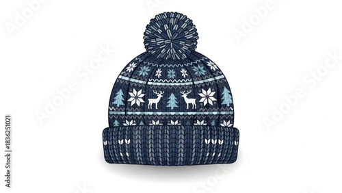 Winter hat with reindeer and christmas tree pattern knitted beanie cap for cold weather fashion accessory