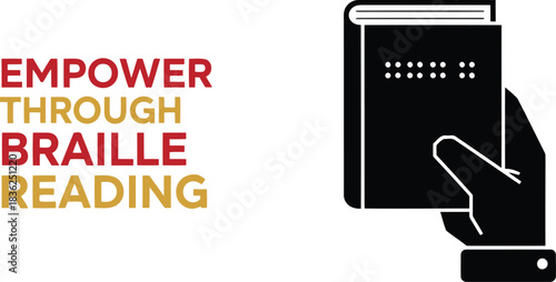 Empower through braille reading hand holding braille book symbol of literacy and inclusion for visually impaired