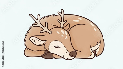 Sleeping deer illustration cute fawn drawing cartoon animal woodland forest wildlife digital art vector design