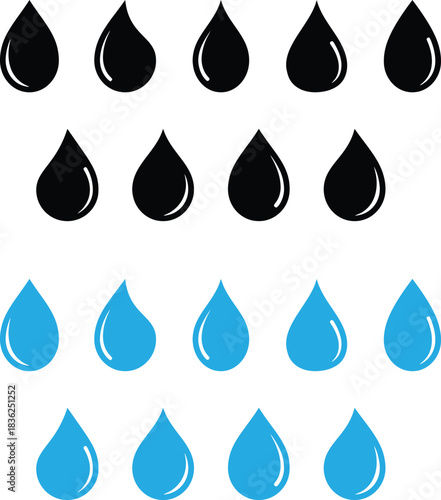 Water Drop icon Set Vector black water drop icon set. Flat droplet shapes collection. Outline drop symbols Water drop Icons Water drop icon simple set. Liquid oil sign . Rain