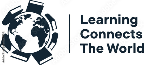 Global education concept learning connects the world logo with earth and books