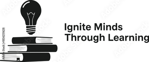 Ignite minds through learning stack of books with lightbulb idea symbol education knowledge innovation
