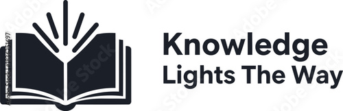 Knowledge lights the way open book icon with inspiring quote symbolizing education wisdom and enlightenment