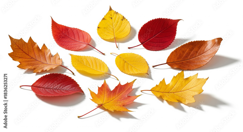 Obraz premium Set of beautiful autumn leaves on a white background.