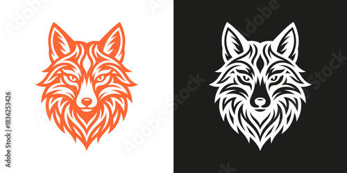 Fox head logo design illustration with abstract details