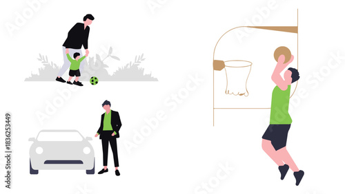 People Walking Outdoors Urban Park Lifestyle Daily Routine Flat Vector