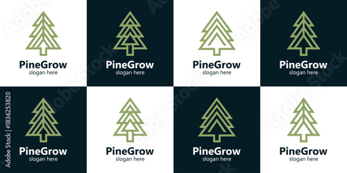 Collections of pine growth logo. Abstract pine tree with arrow line style logo design vector illustration
