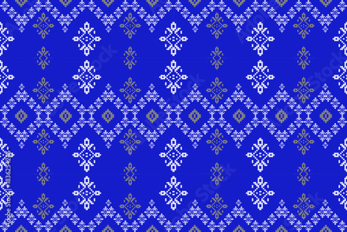 A collection of traditional pixel-art geometric textile patterns inspired by ethnic, tribal, and folk art from Southeast Asia. These high-contrast, seamless motifs showcase cultural heritage with symb