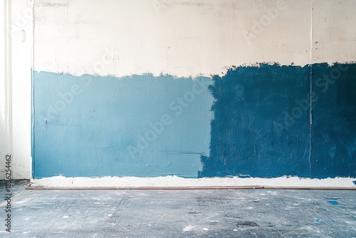 Corner of a room with a half-painted wall, showing a creative space for potential design or renovation ideas, Generative AI