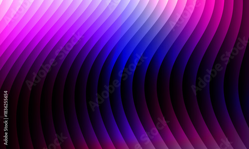 Neon ripple glass gradient in magenta, violet, ember orange on deep midnight. Sharp ribbed distortion, cinematic glow; futuristic texture background, vector illustration