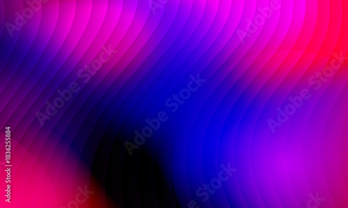 Neon ripple glass gradient in magenta, violet, ember orange on deep midnight. Sharp ribbed distortion, cinematic glow; futuristic texture background, vector illustration