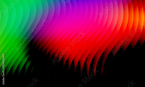 Neon ripple glass gradient in magenta, violet, ember orange on deep midnight. Sharp ribbed distortion, cinematic glow; futuristic texture background, vector illustration