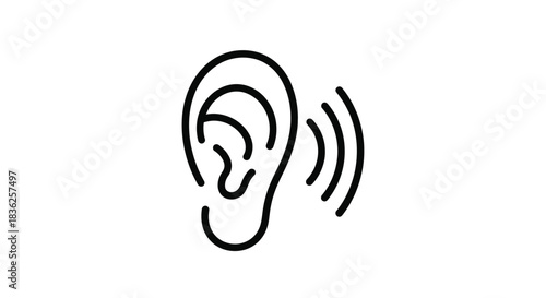 Line art icon of an ear with sound waves representing hearing or audio function
