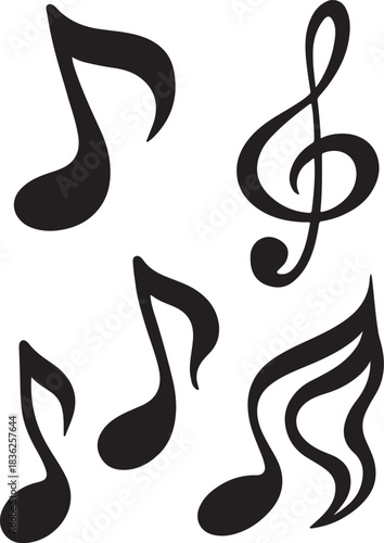 Music notes in a simple black vector illustration with clean line art elements