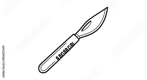 Surgical scalpel icon showing blade and handle in clean black and line drawing