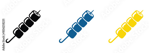 Delicious marshmallow skewers in vibrant black, blue, and yellow for sweet treat designs or fun dessert concepts, perfect for summer barbeques and colorful party decorations