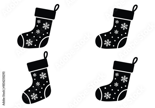Festive holiday spirit with cheerful Christmas stockings adorned with snowflakes, perfect for gift giving, seasonal decorations, and creating a warm, inviting atmosphere for the holidays