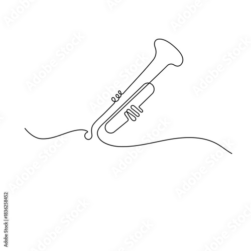 Trombone one line drawing, minimalist outline vector illustration

