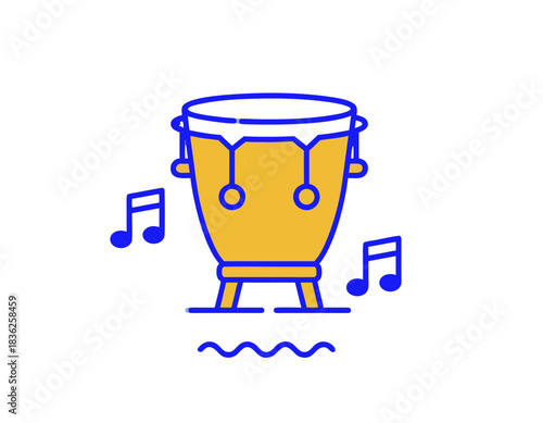 Stylized Conga Drum With Musical Notes On A Black Background
