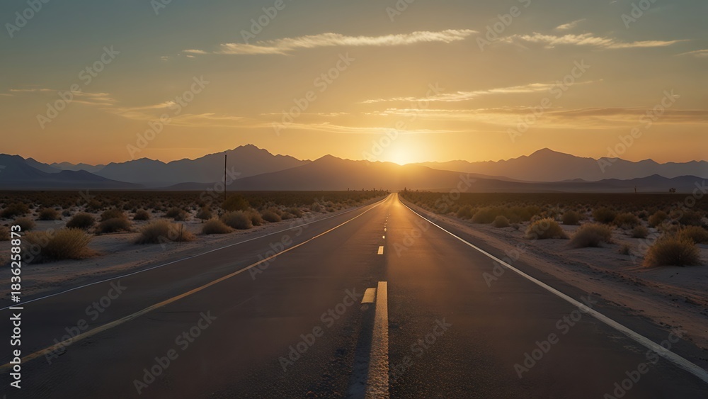Fototapeta premium Vast Sandy Highway Extending Into the Distant Horizon