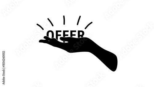 Offer inscription, black isolated silhouette