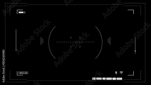 Сamera viewfinder interface, digital camera screen, video recording UI, cinematic overlay, camera settings display, photography HUD