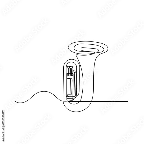 Trombone one line drawing, minimalist outline vector illustration

